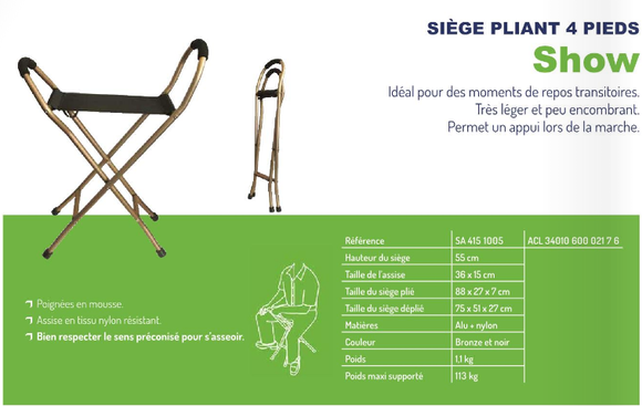 Canne siege pliante 4 pieds SHOW